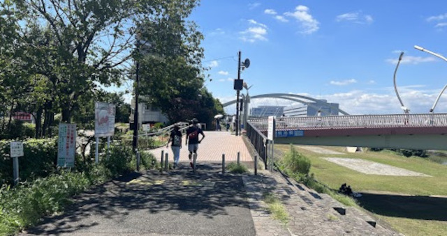 河川敷上の遊歩道